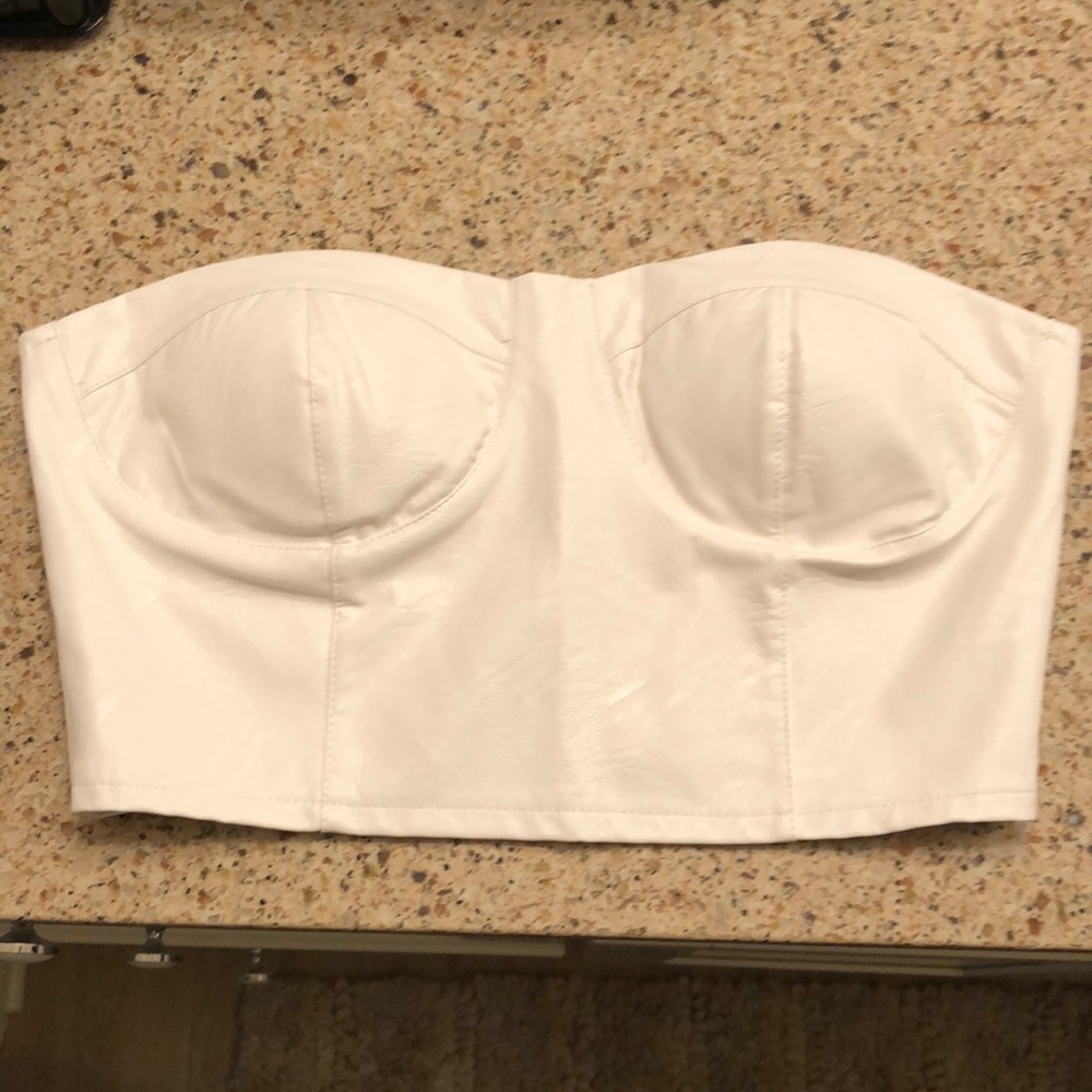 White Faux leather zip up bandeau